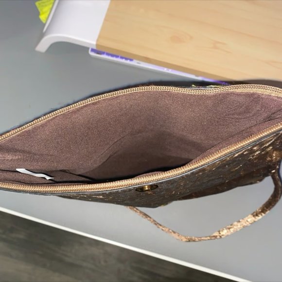 Elegant fashion purse, brown velvet with colorful embroidered designs, bag - Picture 5 of 6